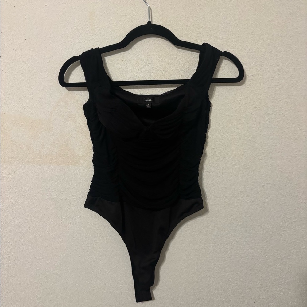 Lulus Black Ruched Bodysuit